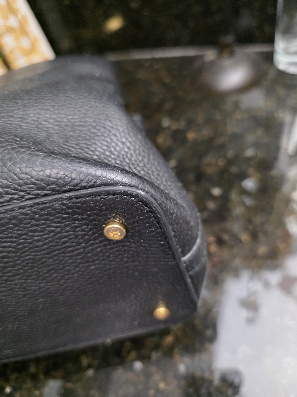 Tory Burch Black Leather Top-Handle Satchel with Gold Logo - Picture 9 of 15